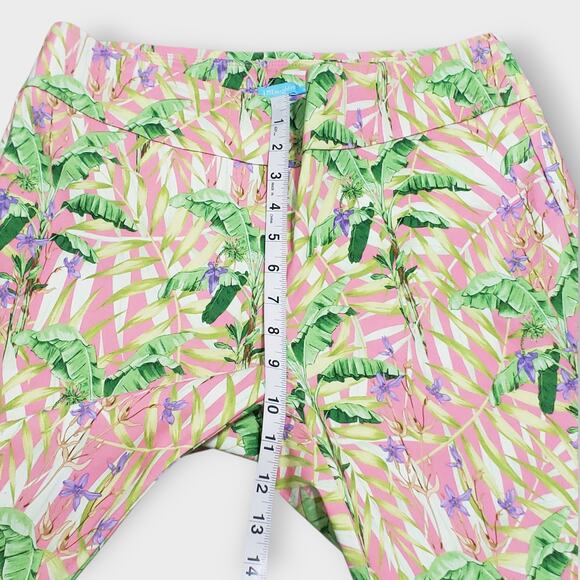 J. Mclaughlin Ivy Pant Pink Tropical Floral Sz 10 Crop Flare Pull On Stretch - Picture 10 of 12